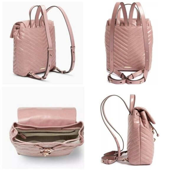 Rebecca Minkoff NEW Edie Flap Quilted Leather  Backpack Bag Tote Rare Pink Gold - Picture 7 of 16